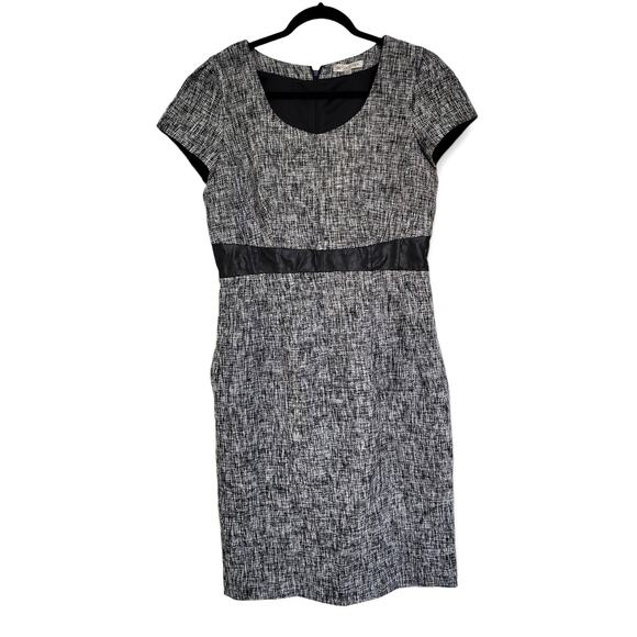 DE Collection Tweed Faux Leather Trim Knee Length Sheath Dress Women Sz 12 - Picture 1 of 7